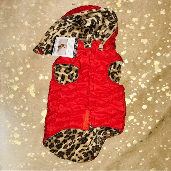 ZACK & Zoey Red/Leopard reversible dog Puffer Vest - Picture 4 of 6